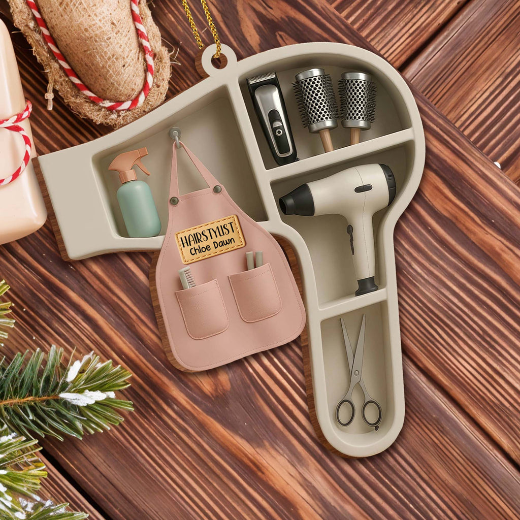 Custom Ornament For Hair Stylist With Styling Tools - Personalized Custom Wood Ornament, Custom Shaped - JBS049_WDO
