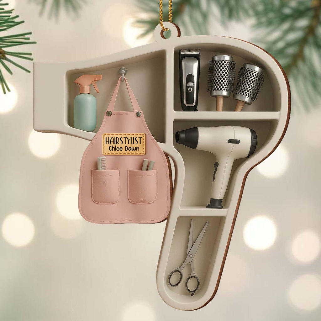 Custom Ornament For Hair Stylist With Styling Tools - Personalized Custom Wood Ornament, Custom Shaped - JBS049_WDO