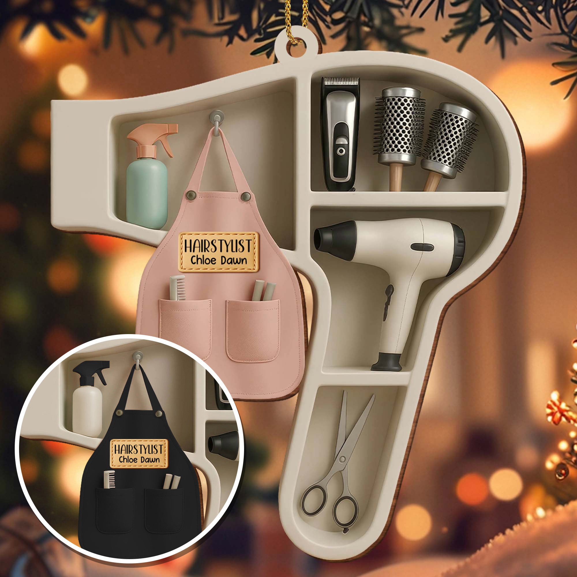Custom Ornament For Hair Stylist With Styling Tools - Personalized Custom Wood Ornament, Custom Shaped - JBS049_WDO