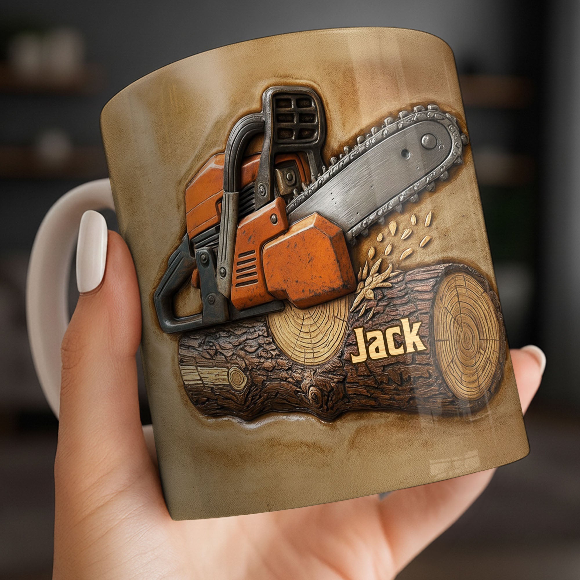 Rugged Chainsaw And Wood Design