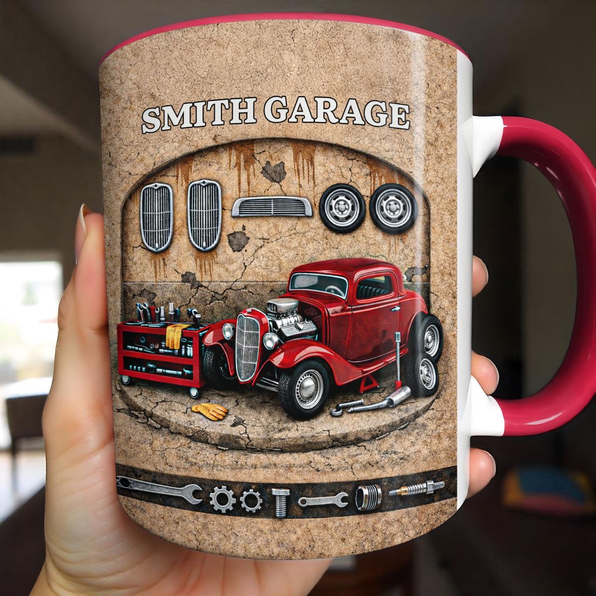 Garage Personalization With Vintage Classic Car And Tools