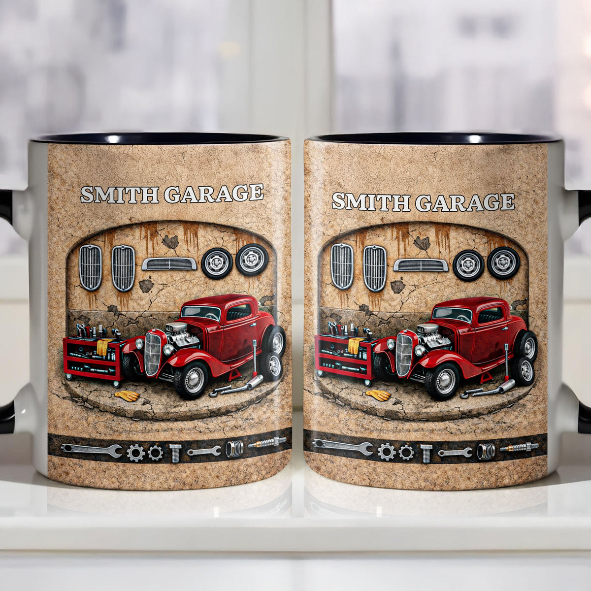 Garage Personalization With Vintage Classic Car And Tools