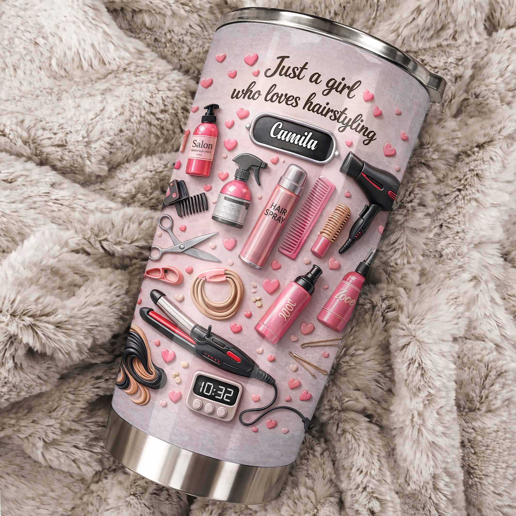 Just A Girl Who Loves Hairstyling With Hearts And Salon Tools