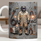 Hardworking Welder At Service With Welding Tools And Gear