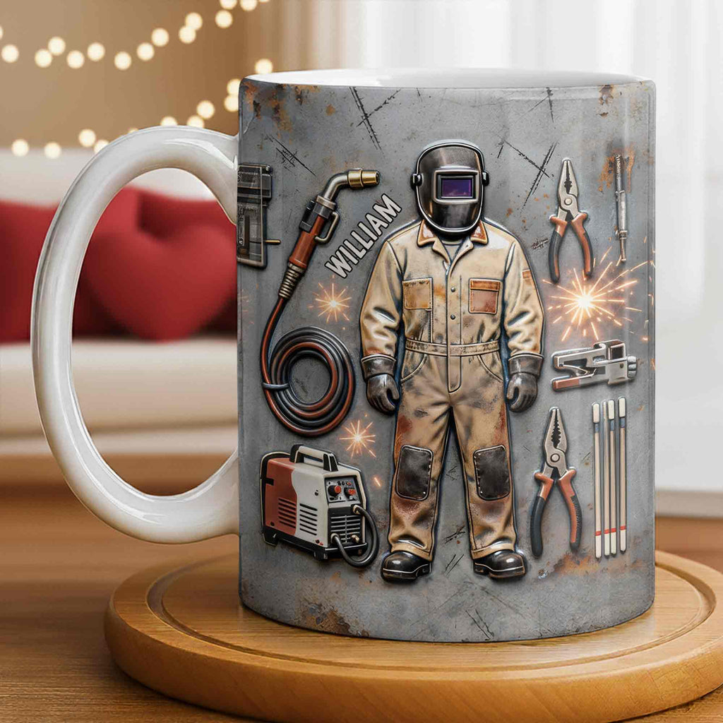 Hardworking Welder At Service With Welding Tools And Gear