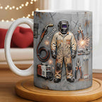 Hardworking Welder At Service With Welding Tools And Gear