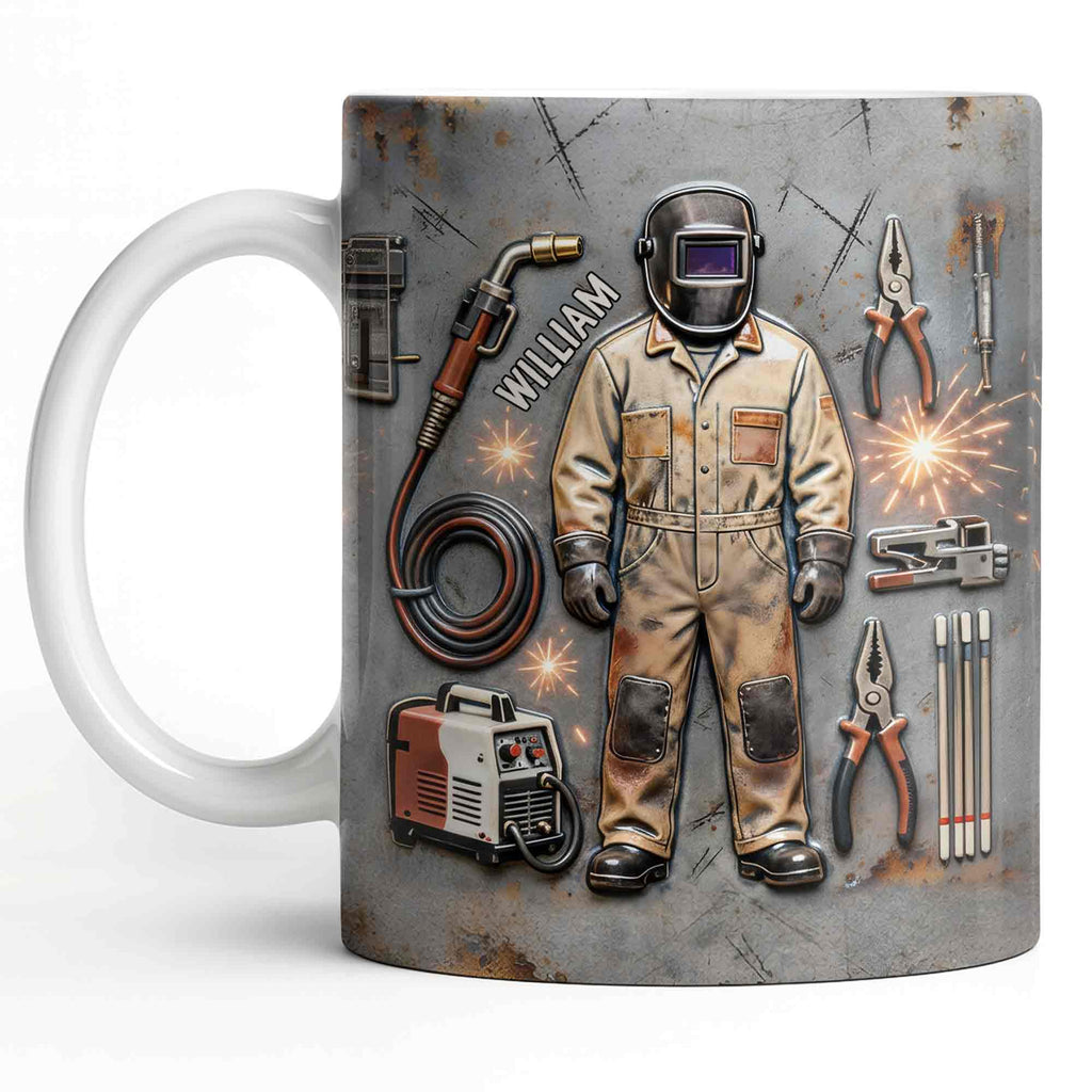 Hardworking Welder At Service With Welding Tools And Gear
