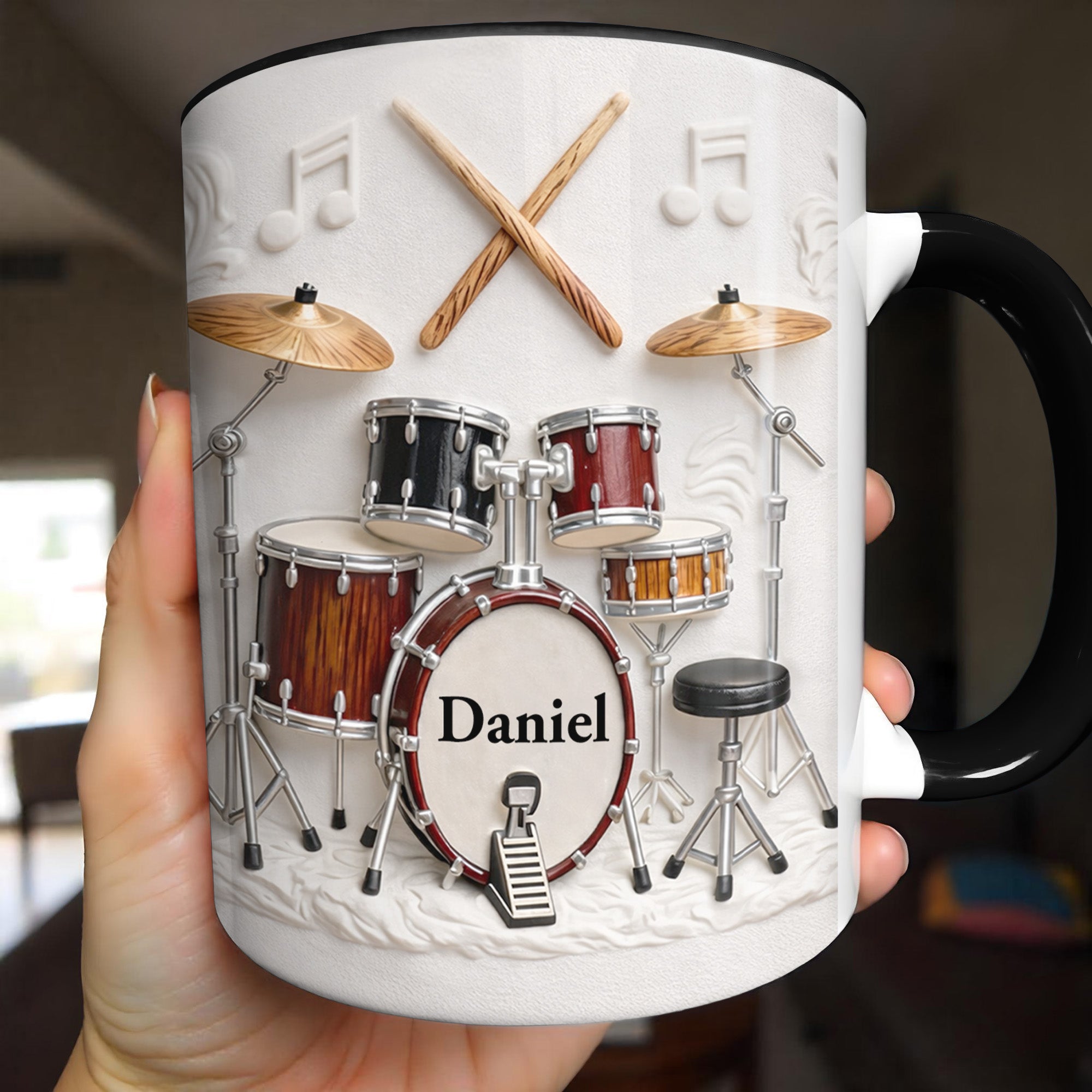 A Drummer's Heart Beats With Rhythm Custom Drum Set And Music Notes