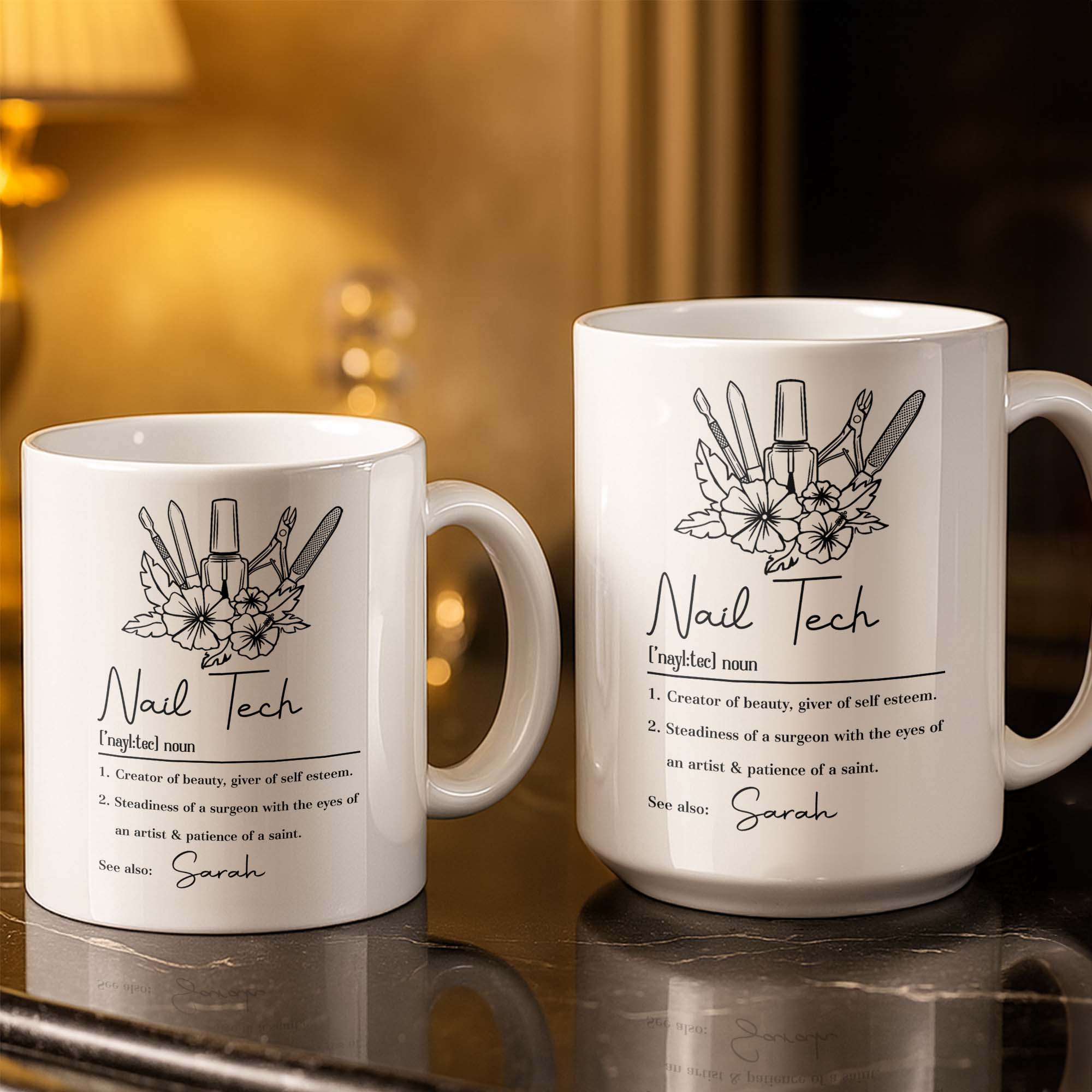 Nail Tech Creator Of Beauty Definition With Nail Polish And Flowers - Personalized Custom Coffee Mug - JBS273_MG