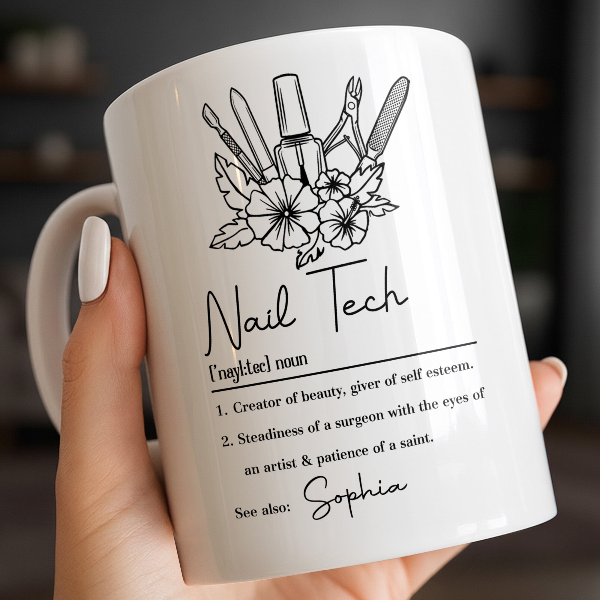 Nail Tech Creator Of Beauty Definition With Nail Polish And Flowers - Personalized Custom Coffee Mug - JBS273_MG