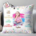 I Am Brave, I Am Loved, Positive Affirmations With Colorful Doodles - Personalized Custom Pillow, Insert Included - KID022_PLW