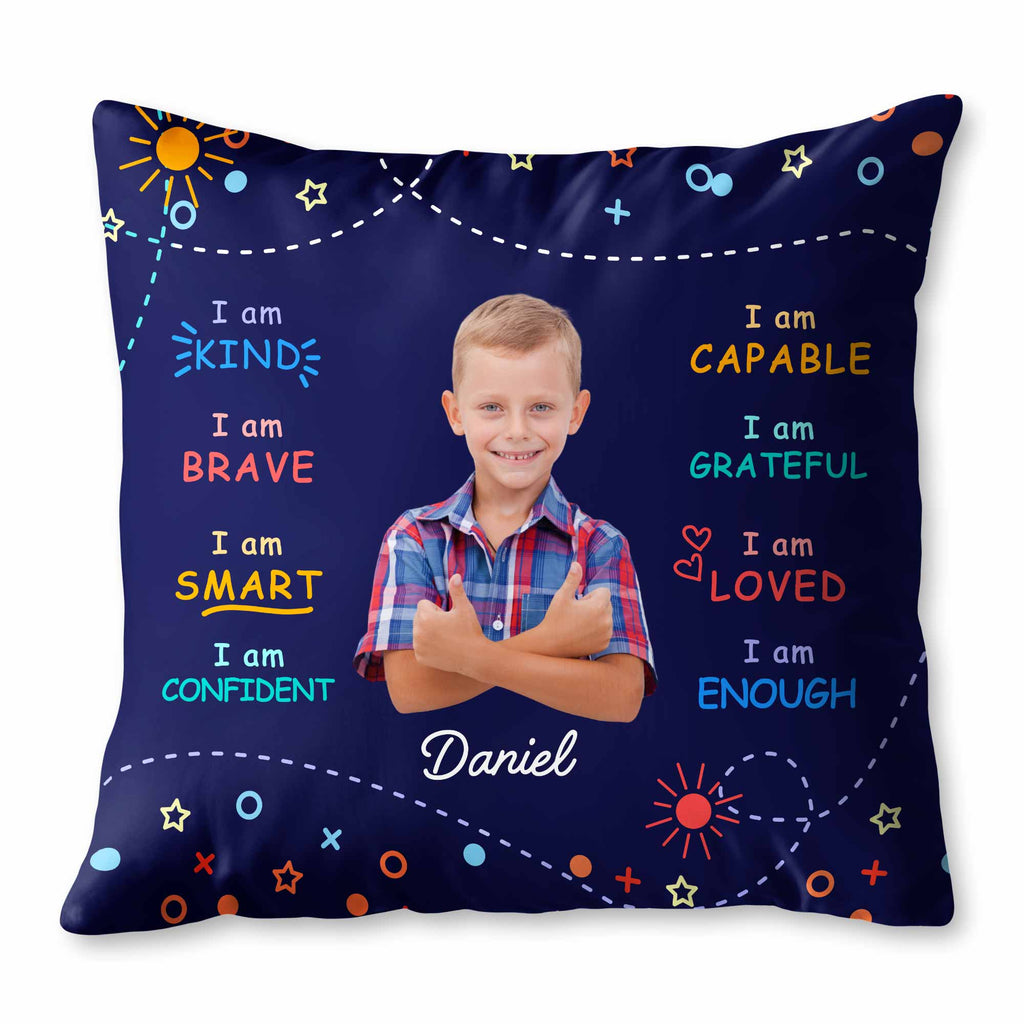 I Am Kind, Brave, and Smart Pillow with Sun and Stars - Personalized Custom Pillow, Insert Included - KID028_PLW