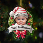 Baby's First Christmas, Baby and Christmas Wreath - Personalized Custom Acrylic Ornament, Christmas Gift - KID152_ACO