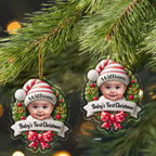 Baby's First Christmas, Baby and Christmas Wreath - Personalized Custom Acrylic Ornament, Christmas Gift - KID152_ACO