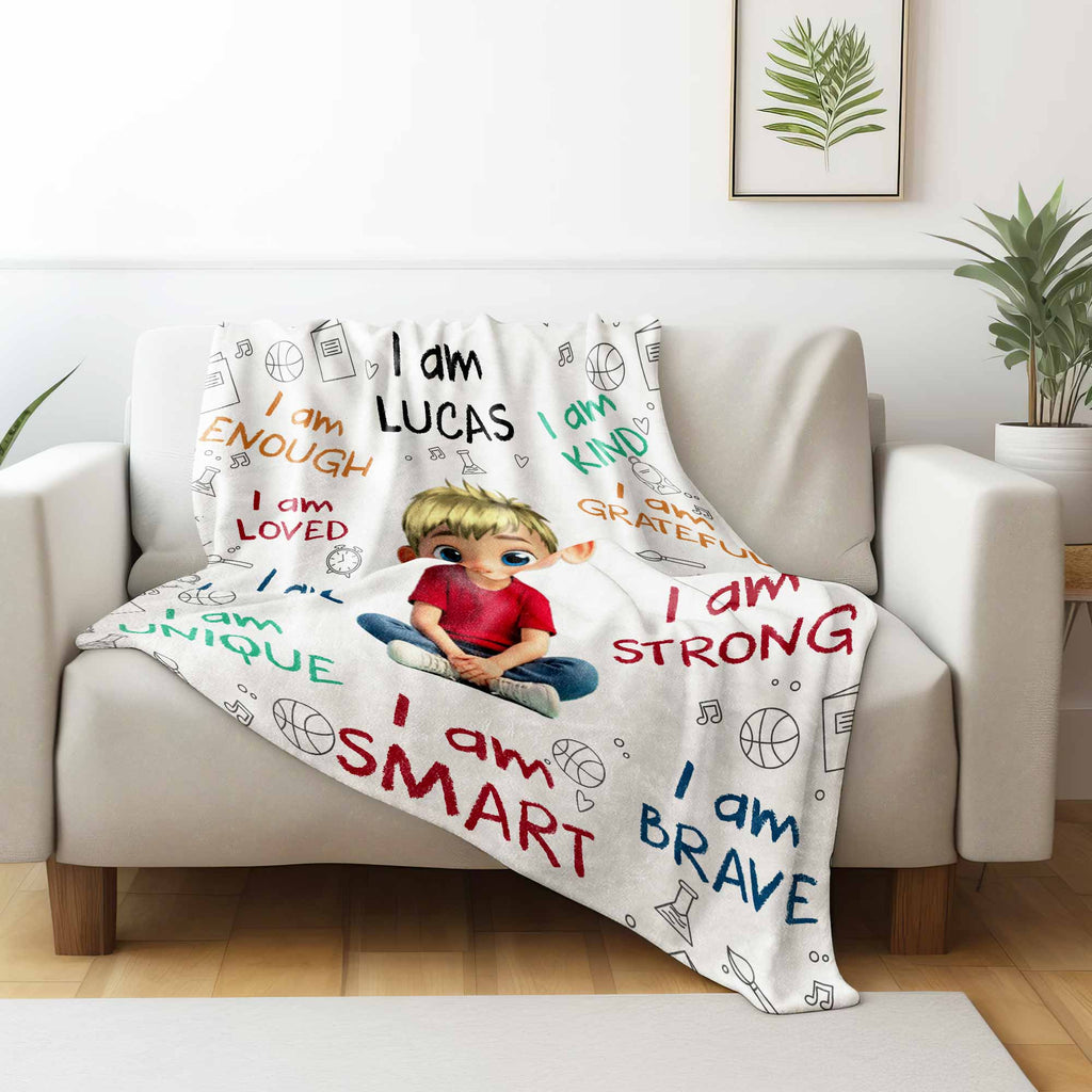 I Am Strong, Brave And Unique, Cartoon Girl Blanket