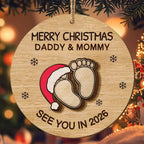 Merry Christmas Daddy & Mommy, Baby Feet With Santa Hat