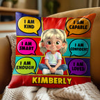 I Am Kind, Smart, Capable Comic Style Positive Affirmations Pillow