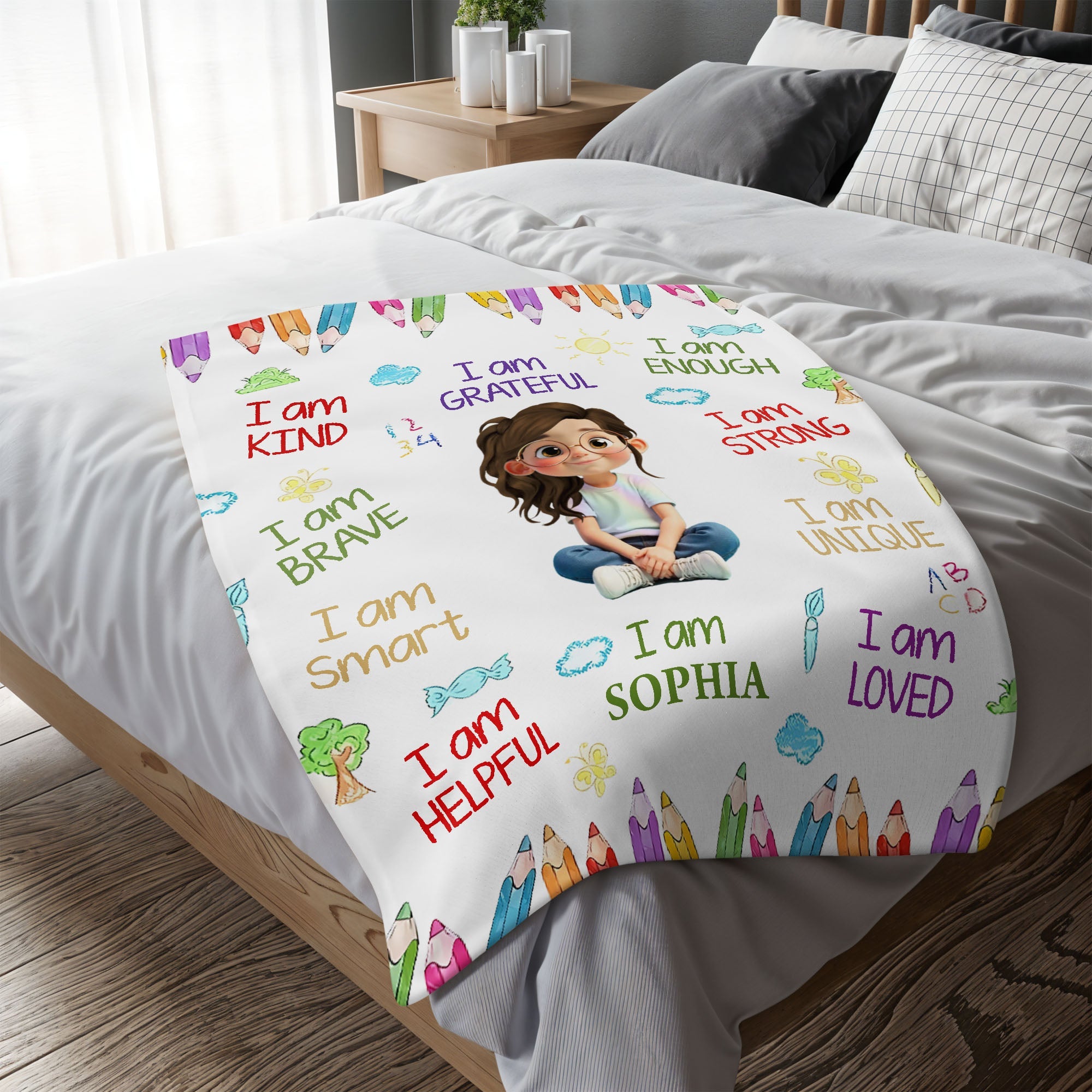 I Am Kind, I Am Grateful, Custom Positive Affirmations Blanket