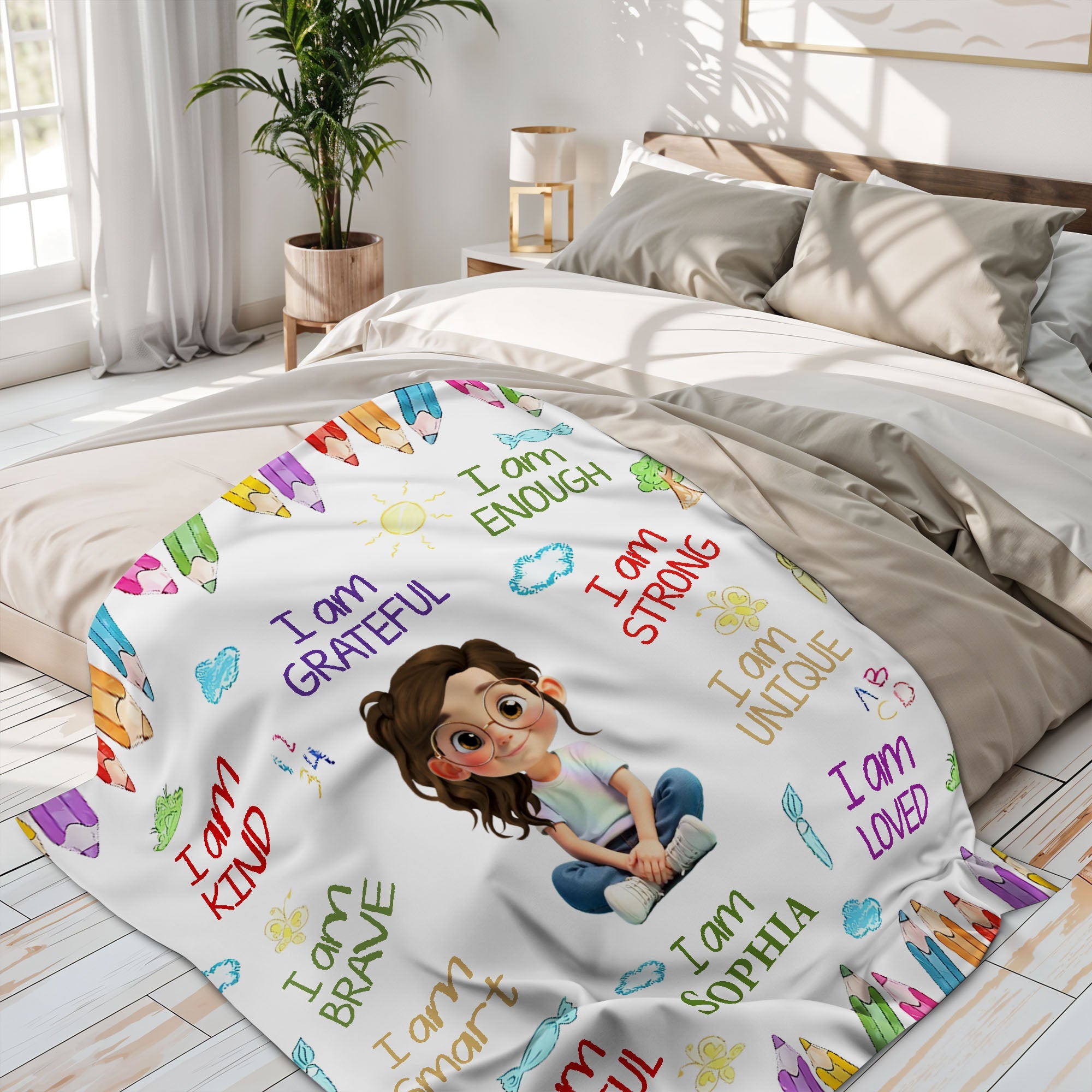 I Am Kind, I Am Grateful, Custom Positive Affirmations Blanket