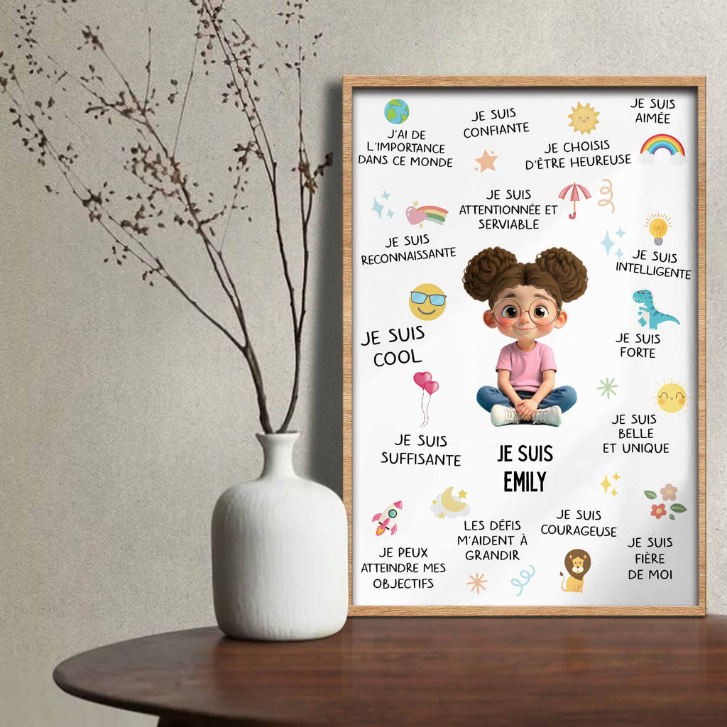 Je Suis Conscient, Affirmation Poster With Cartoon Boy And Stars