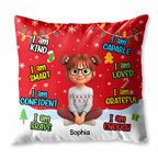 I Am Kind, Smart, Confident, Brave, Pillow With Cartoon Girl