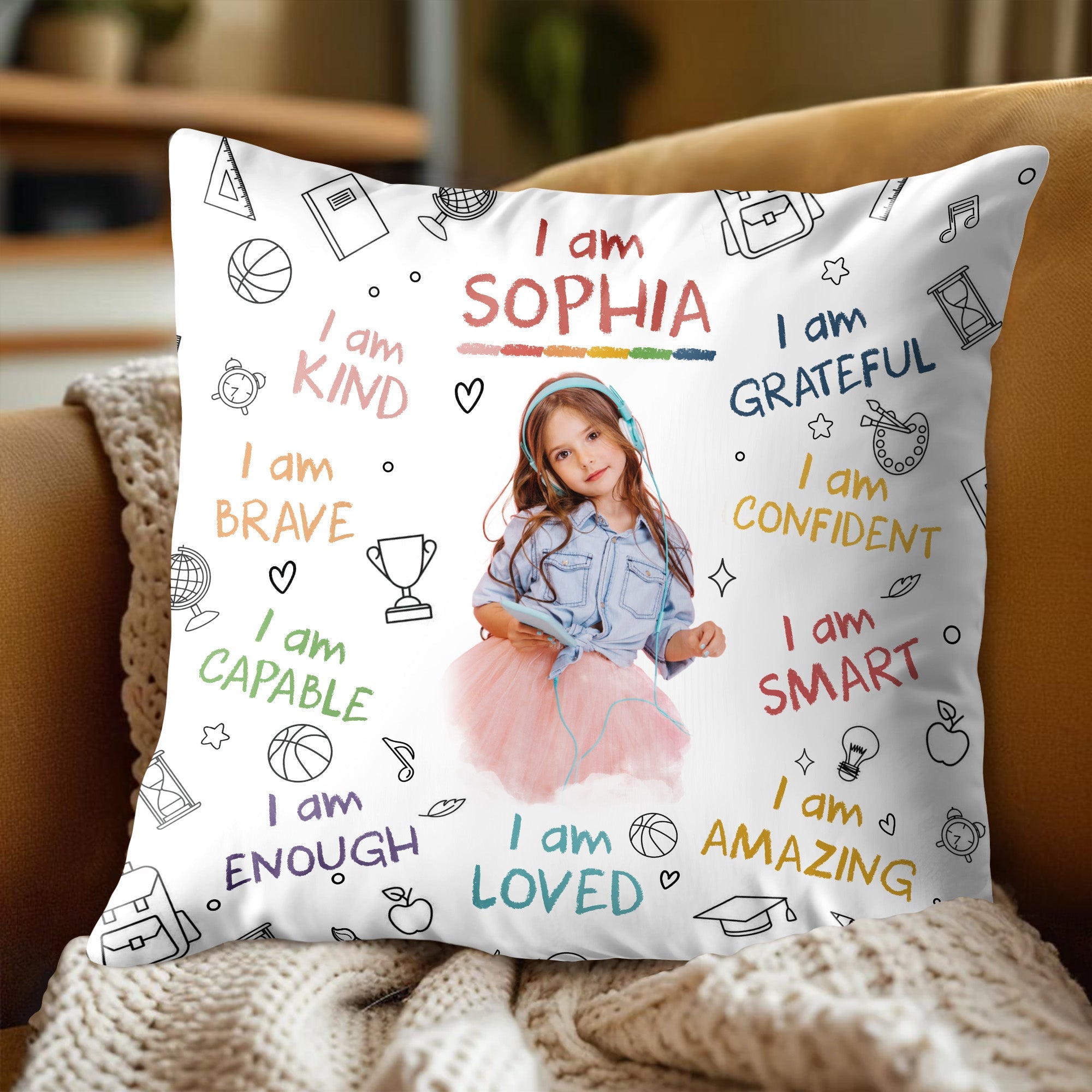 I Am Brave, Kind, Confident, Empowering Pillow for Young Girls - Personalized Custom Pillow, Insert Included - KID336_PLW