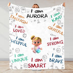 I Am Enough, Loved, Helpful, Unique, Smart, Brave, Strong, Kind, Grateful - Personalized Custom Blanket - KID399_BLK