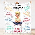 I Am Enough, Loved, Helpful, Unique, Smart, Brave, Strong, Kind, Grateful - Personalized Custom Blanket - KID399_BLK