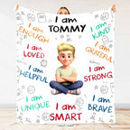I Am Enough, Loved, Helpful, Unique, Smart, Brave, Strong, Kind, Grateful - Personalized Custom Blanket - KID399_BLK