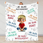 Personalized Cartoon Boy Blanket with Inspirational Words
