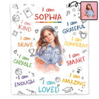 I Am Kind, Brave, Capable, Personalized Custom Blanket For Girls