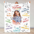 I Am Kind, Brave, Capable, Personalized Custom Blanket For Girls