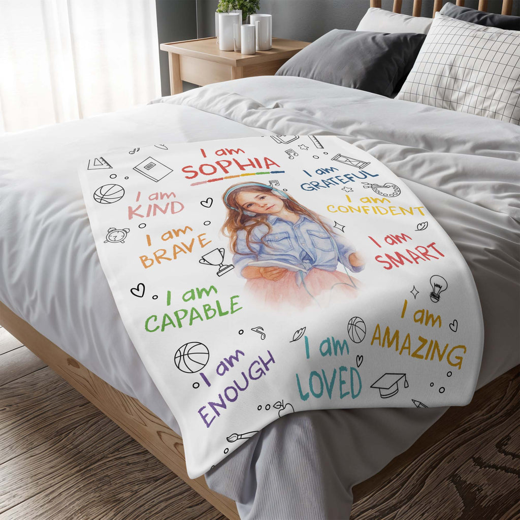 I Am Kind, Brave, Capable, Personalized Custom Blanket For Girls