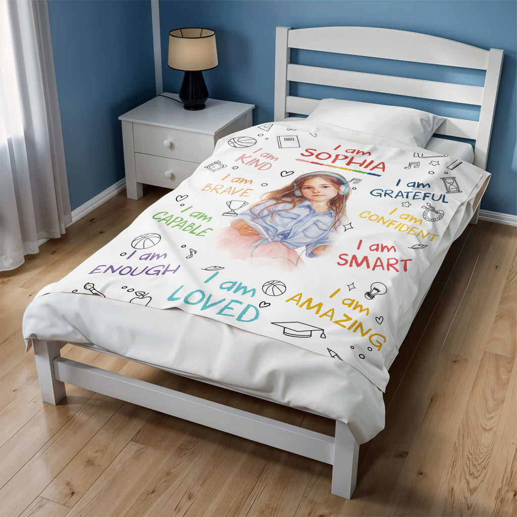 I Am Kind, Brave, Capable, Personalized Custom Blanket For Girls