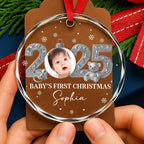 Baby’s First Christmas With Teddy Bear And Snowflakes