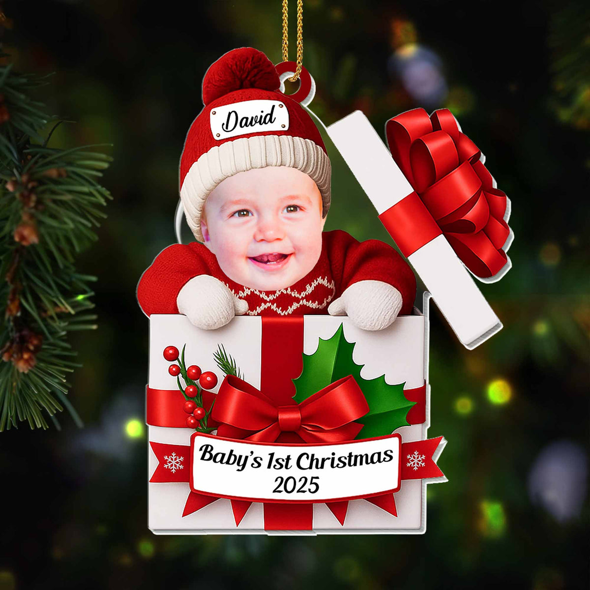 Baby's 1st Christmas, Gift Box And Holly