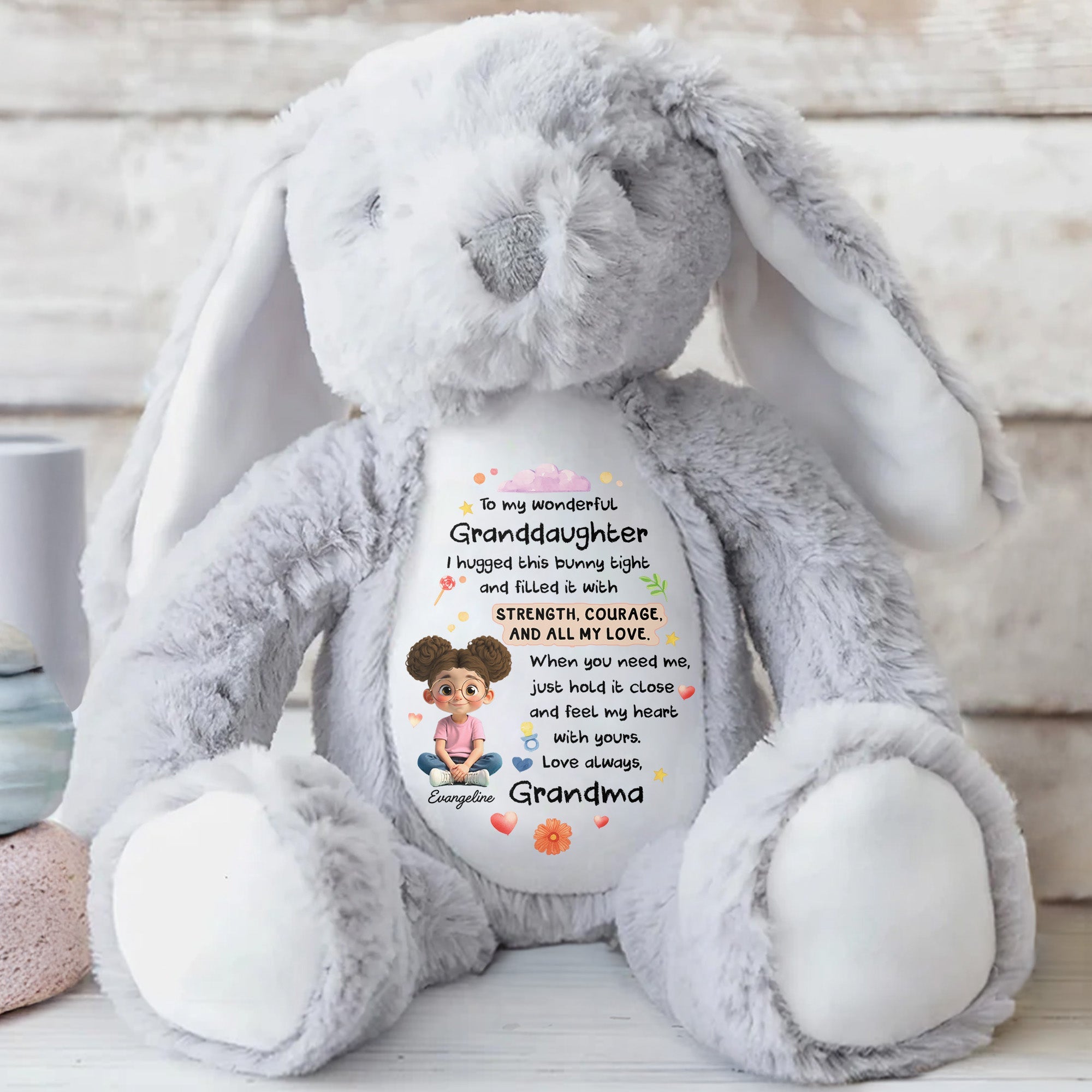 To My Wonderful Granddaughter, Bunny With Flowers And Hearts