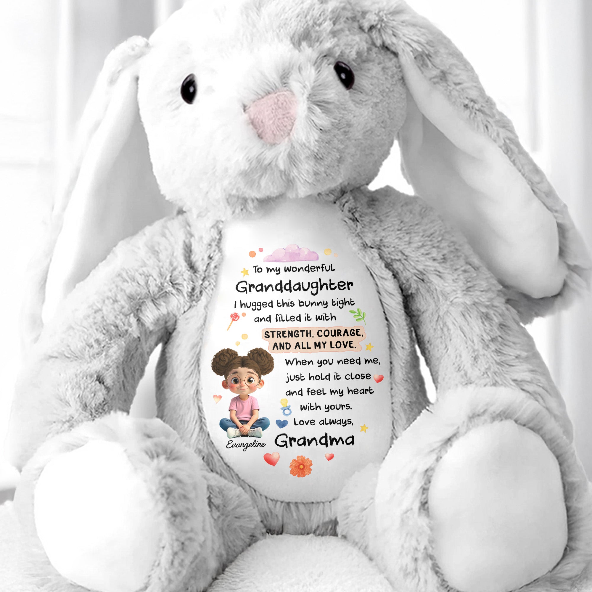 To My Wonderful Granddaughter, Bunny With Flowers And Hearts