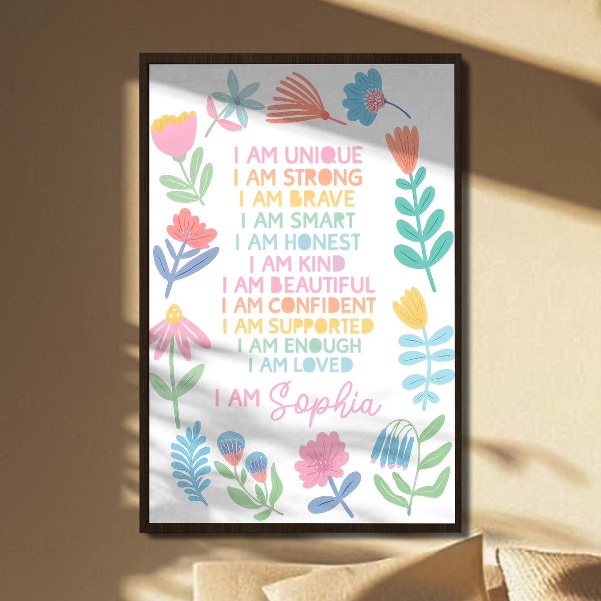 I Am Unique, I Am Strong, Personalized Floral Decor