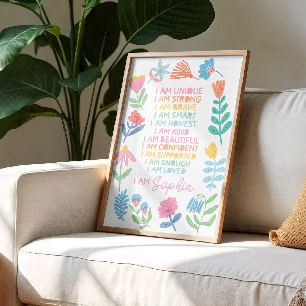 I Am Unique, I Am Strong, Personalized Floral Decor
