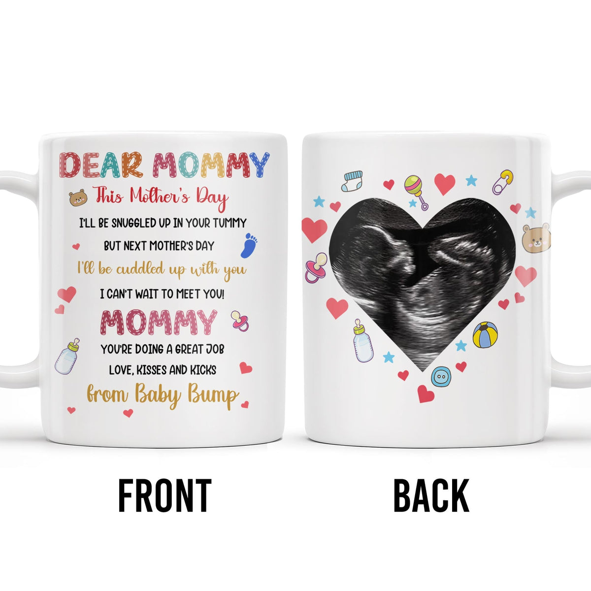 Dear Mommy, This Mother's Day I'll Be Snuggled Up In Your Tummy, Ultrasound Image And Hearts - Personalized Custom Coffee Mug - MOM064_MG
