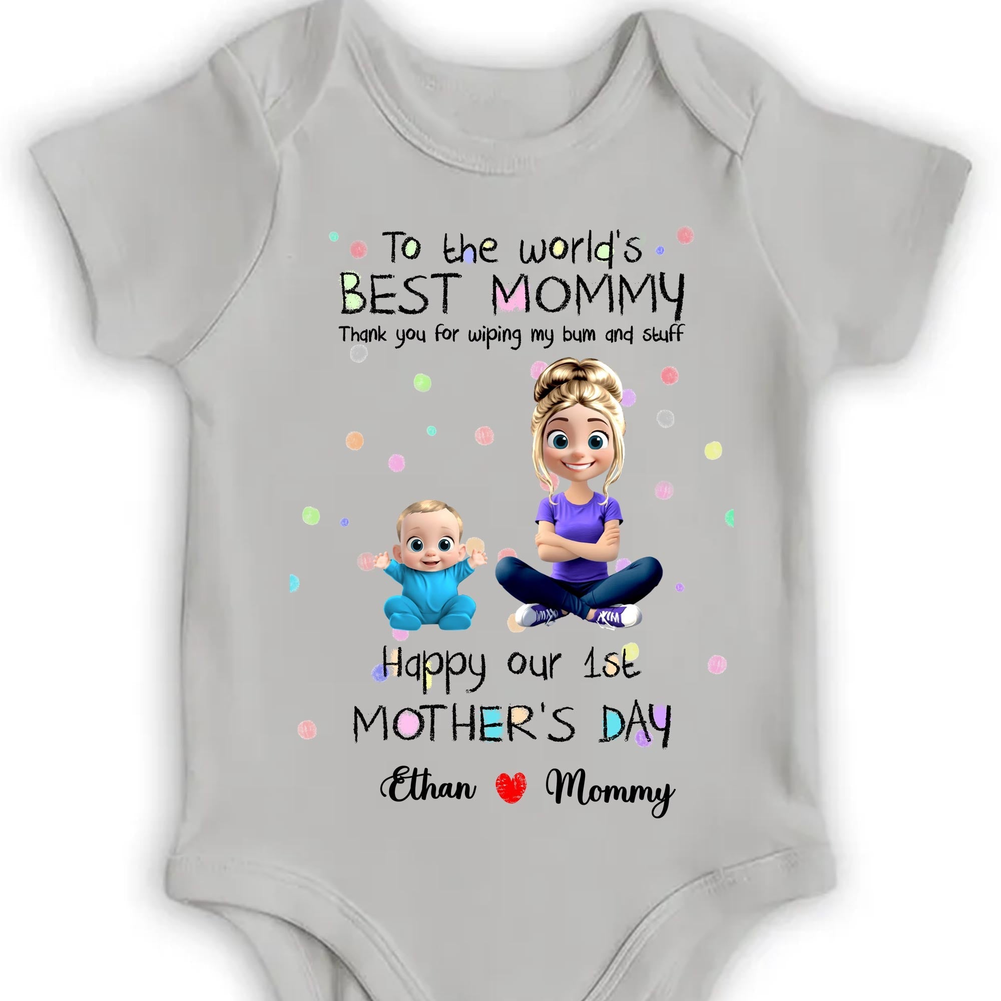 First Mother's Day Gift: Personalized "Thanks for Wiping My Bum" Onesie - To the World's Best Mommy, Thank You For Wiping My Bum and Stuff, Mom and Baby