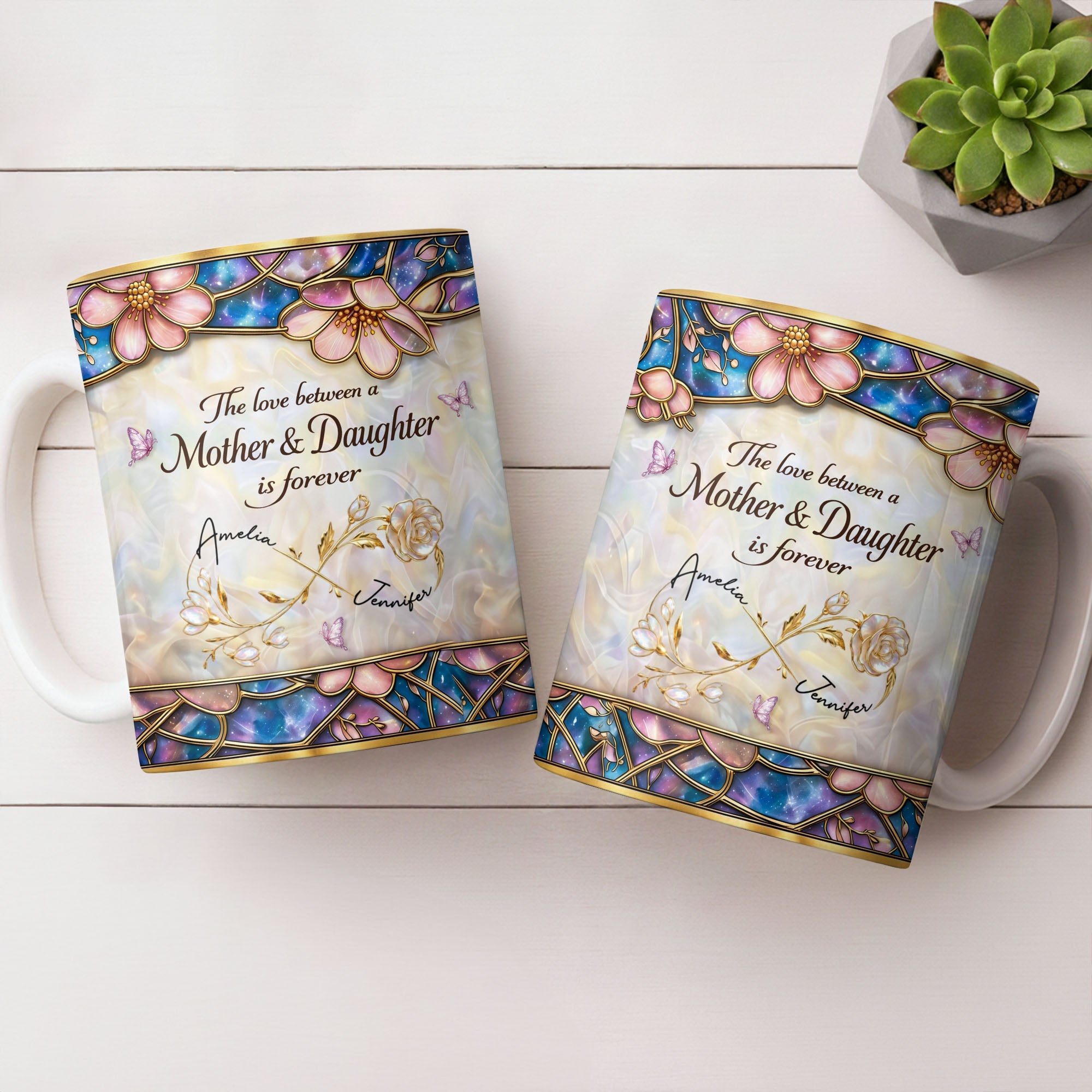 The Love Between A Mother And Daughter Is Forever Flowers And Butterflies - Personalized Custom Coffee Mug - MOM196_MG