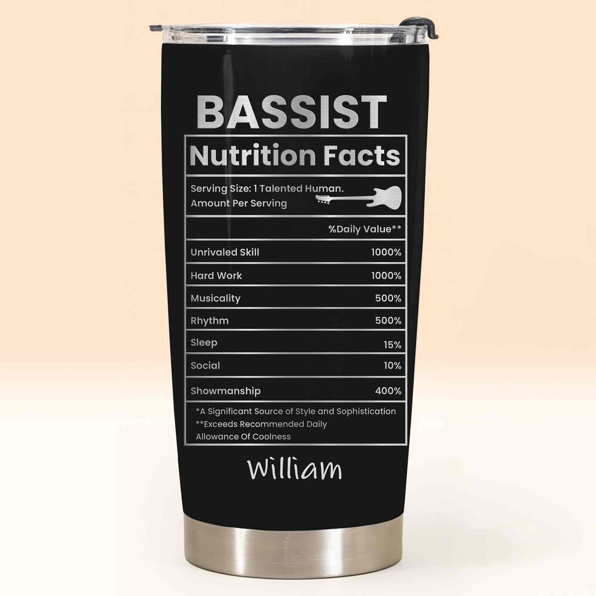 Bassist Nutrition Facts With Bass Guitar Graphic Personalized Custom Name