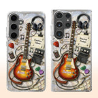 Practice Today Electric Guitar With Music Notes And Headphones