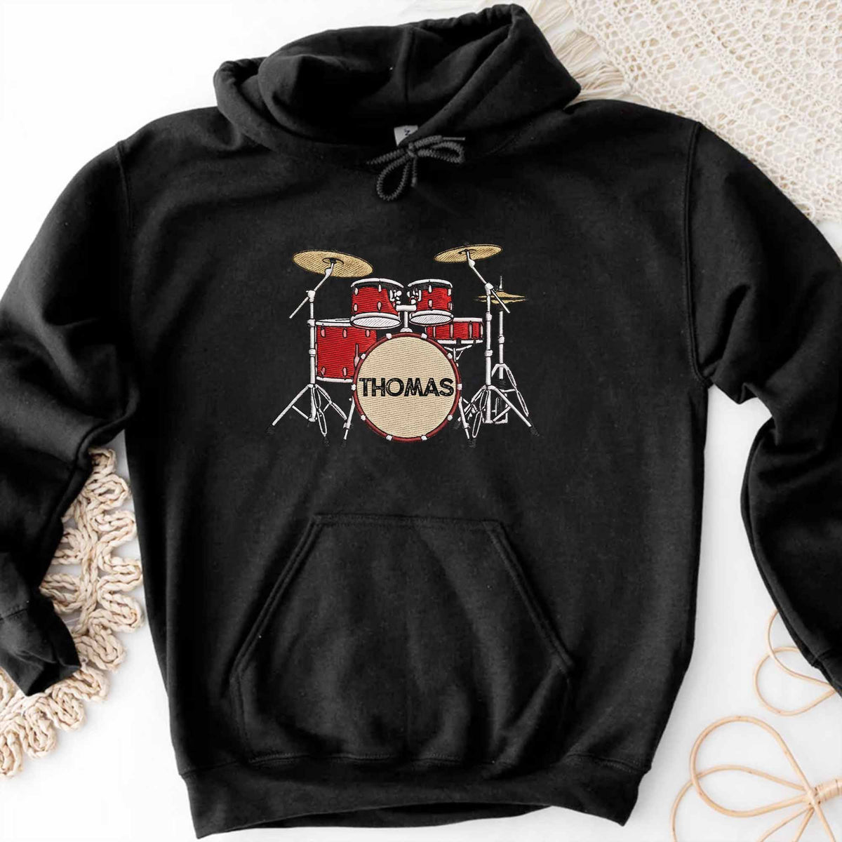 Drummer Personalized Custom Drum Set With 3D Embroidery - Personalized Custom Unisex T-shirt, Hoodie - MUSIC069_BBAS