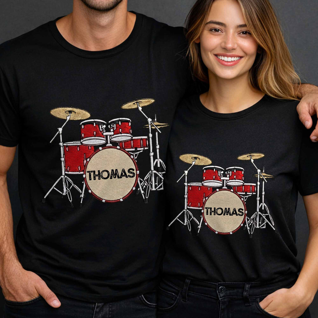 Drummer Personalized Custom Drum Set With 3D Embroidery - Personalized Custom Unisex T-shirt, Hoodie - MUSIC069_BBAS