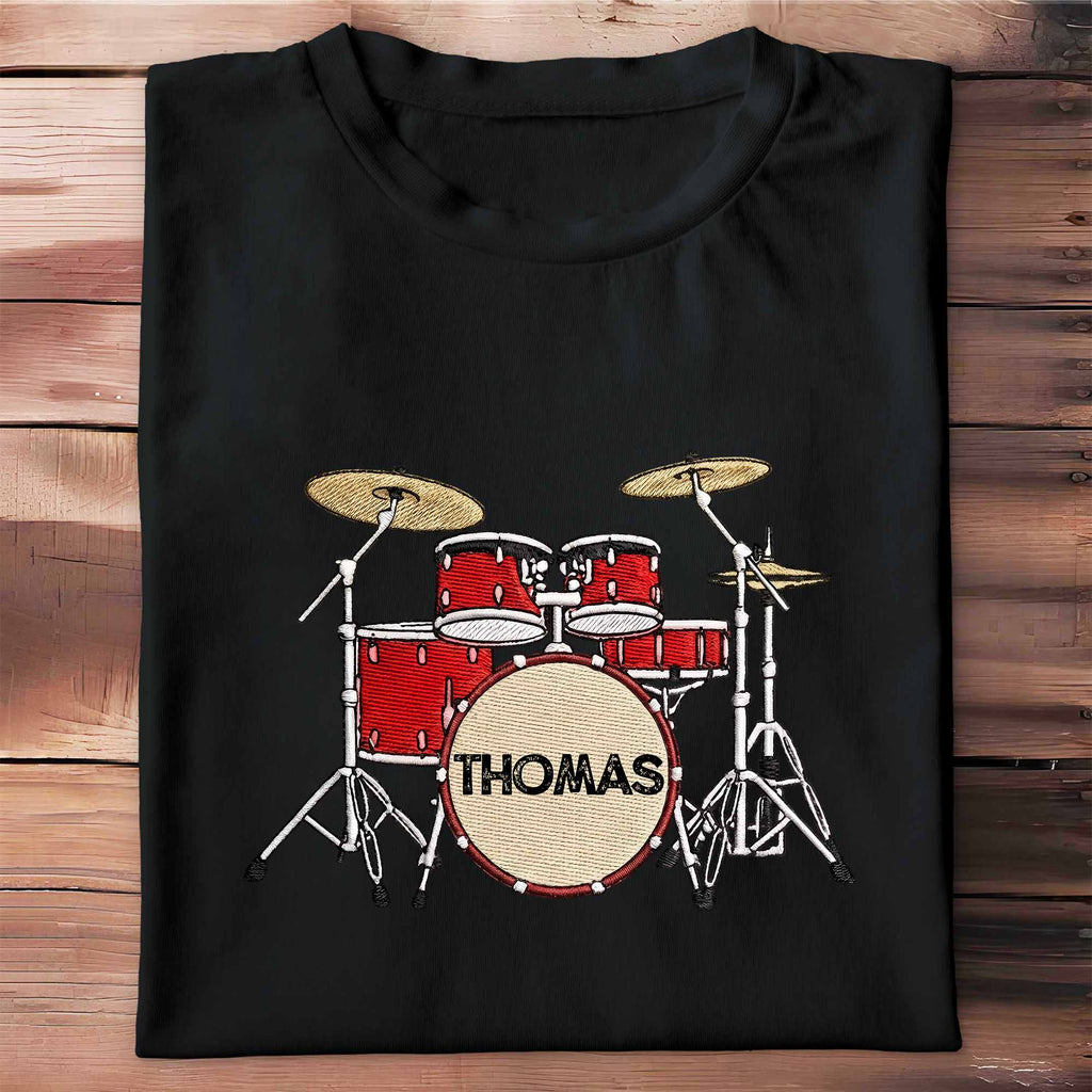 Drummer Personalized Custom Drum Set With 3D Embroidery - Personalized Custom Unisex T-shirt, Hoodie - MUSIC069_BBAS