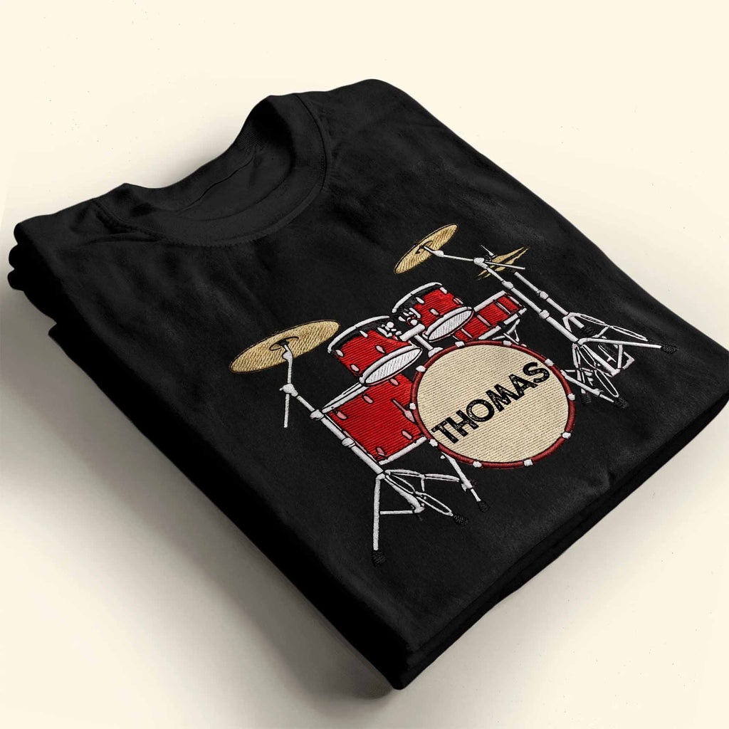 Drummer Personalized Custom Drum Set With 3D Embroidery - Personalized Custom Unisex T-shirt, Hoodie - MUSIC069_BBAS