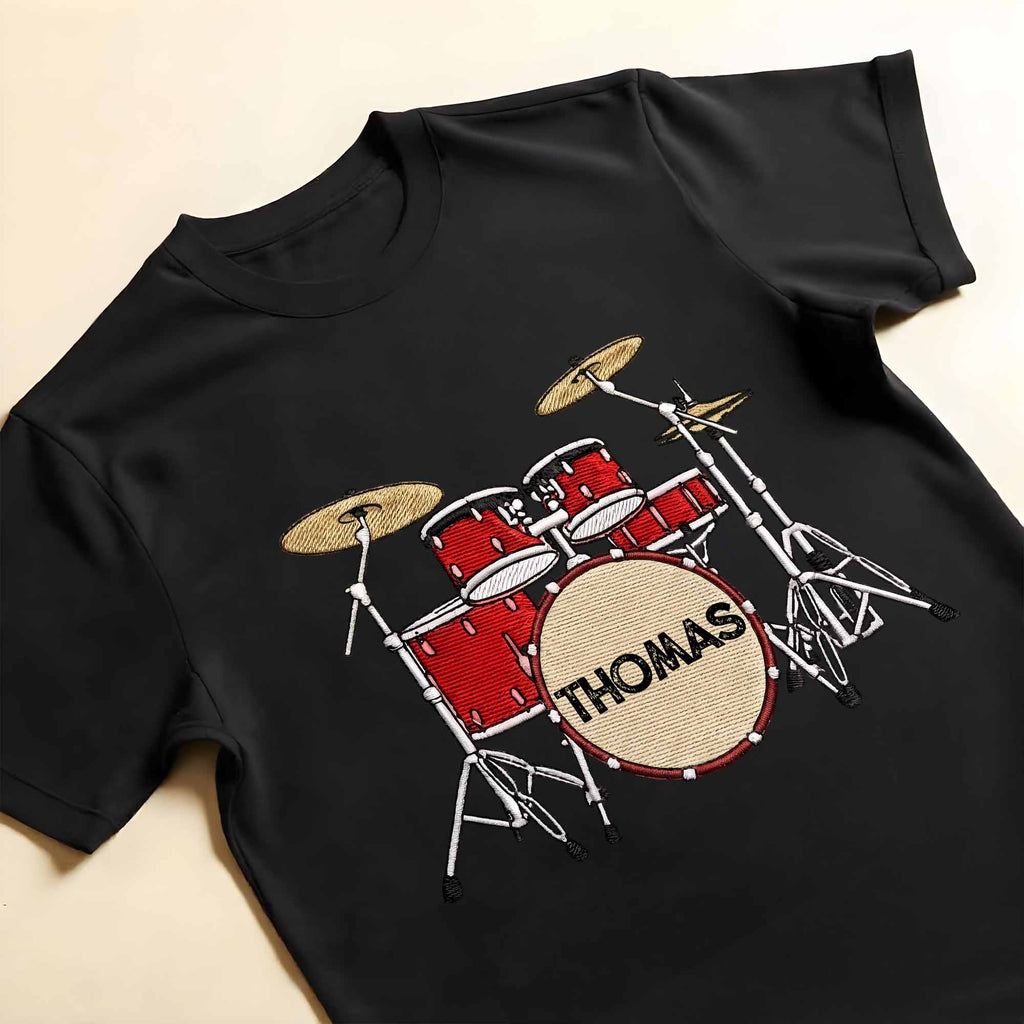 Drummer Personalized Custom Drum Set With 3D Embroidery - Personalized Custom Unisex T-shirt, Hoodie - MUSIC069_BBAS